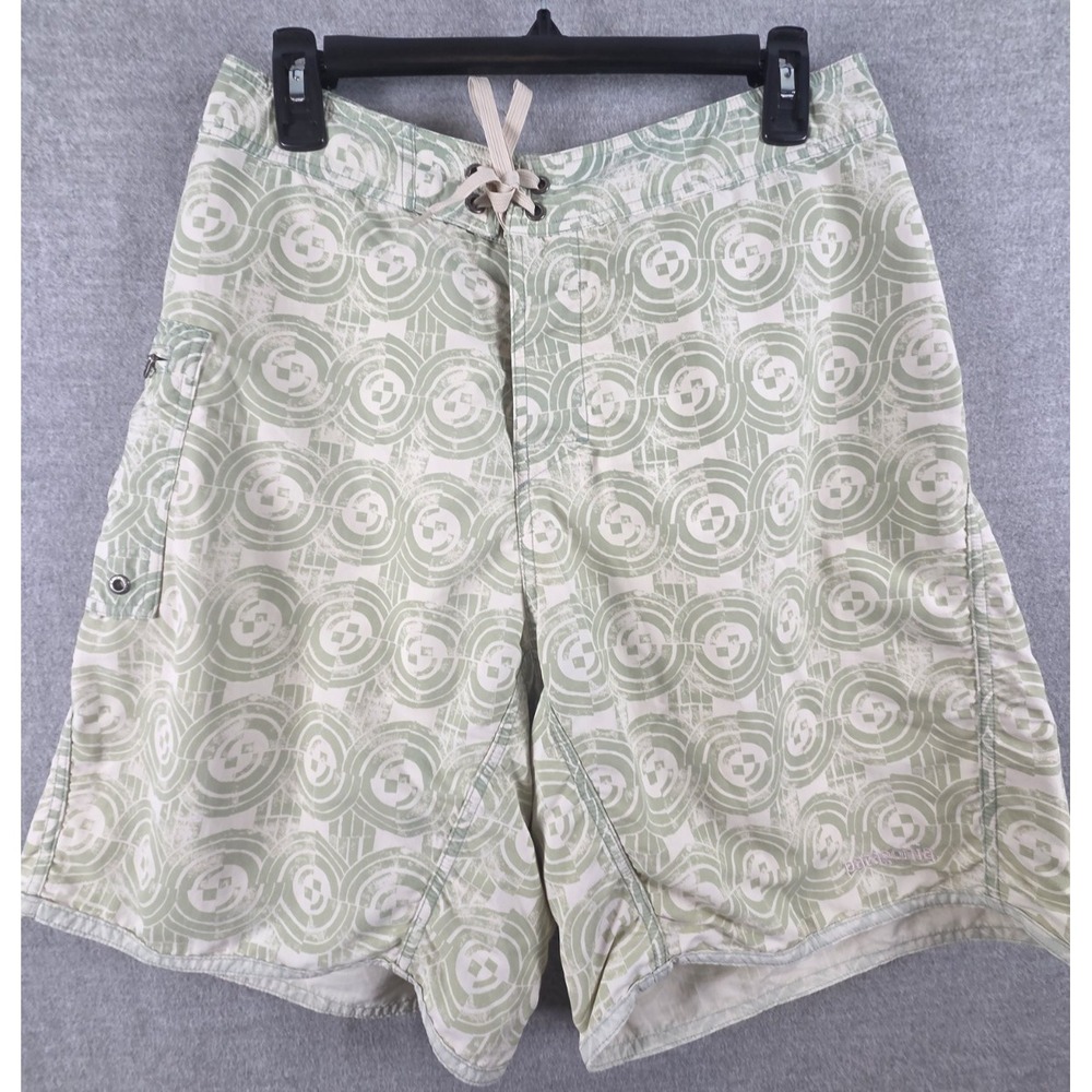 Patagonia Board Shorts 32 Green Geo Print Casual Lined Swim Fishing Surf